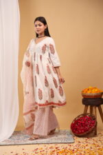 Ivory Blossom Printed Kurta Set with Dupatta - Image 2
