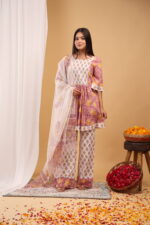 Rosewood Garden Printed Kurta Palazzo Set with Dupatta