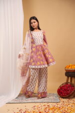 Rosewood Garden Printed Kurta Palazzo Set with Dupatta - Image 2