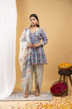Sky Bloom Floral Peplum Kurta Set with Dupatta