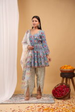 Sky Bloom Floral Peplum Kurta Set with Printed Dupatta
