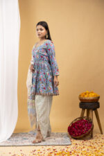 Sky Bloom Floral Peplum Kurta Set with Dupatta - Image 7