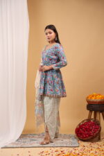 Sky Bloom Floral Peplum Kurta Set with Printed Dupatta - Image 2