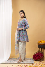 Sky Bloom Floral Peplum Kurta Set with Dupatta - Image 3