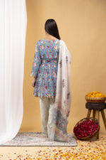 Sky Bloom Floral Peplum Kurta Set with Dupatta - Image 6