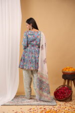 Sky Bloom Floral Peplum Kurta Set with Printed Dupatta - Image 3