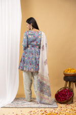 Sky Bloom Floral Peplum Kurta Set with Dupatta - Image 5