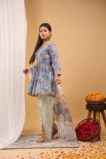 Sky Bloom Floral Peplum Kurta Set with Printed Dupatta - Image 4
