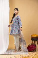 Sky Bloom Floral Peplum Kurta Set with Dupatta - Image 2