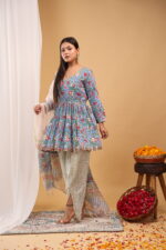 Sky Bloom Floral Peplum Kurta Set with Printed Dupatta - Image 5