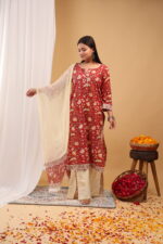 Ruby Garden Floral Straight Kurta Set with Dupatta - Image 4