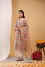 Pastel Garden Floral Kurta Set with Organza Dupatta