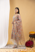 Pastel Meadow Floral Straight Kurta Set with Organza Dupatta - Image 4