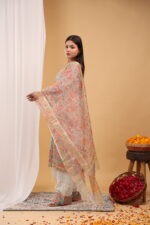 Pastel Garden Floral Kurta Set with Organza Dupatta - Image 3
