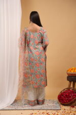 Pastel Garden Floral Kurta Set with Organza Dupatta - Image 5