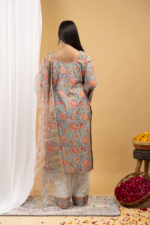Pastel Meadow Floral Straight Kurta Set with Organza Dupatta - Image 7