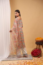 Pastel Garden Floral Kurta Set with Organza Dupatta - Image 6