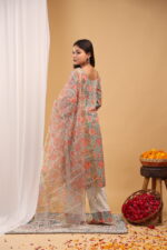Pastel Garden Floral Kurta Set with Organza Dupatta - Image 7