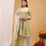 Sunshine Bloom Tiered Kurta Set with Dupatta