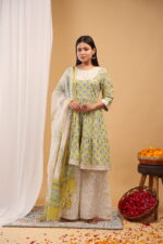 Sunshine Bloom Tiered Kurta Set with Dupatta