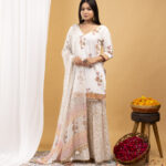 Ivory Blossom Printed Kurta & Sharara Set with Dupatta