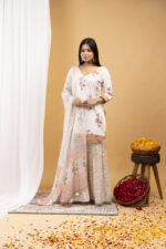 Ivory Blossom Printed Kurta & Sharara Set with Dupatta