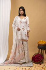 Ivory Blossom Printed Kurta & Sharara Set with Dupatta - Image 6