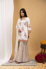 Ivory Blossom Printed Kurta & Sharara Set with Dupatta - Image 4