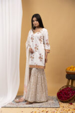 Ivory Blossom Printed Kurta & Sharara Set with Dupatta - Image 2