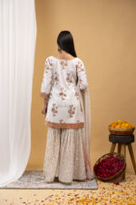 Ivory Blossom Printed Kurta & Sharara Set with Dupatta - Image 3