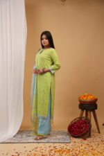Lime Breeze Printed Straight Kurta Set with Dupatta - Image 2