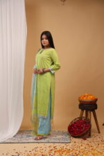 Lime Breeze Printed Straight Kurta Set with Dupatta - Image 2