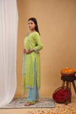 Lime Breeze Printed Straight Kurta Set with Dupatta - Image 3