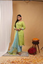Lime Breeze Printed Straight Kurta Set with Dupatta - Image 5