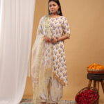 Ivory Meadow Printed Straight Kurta Set with Dupatta