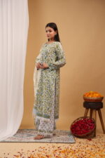 Floral Jaal Block-Printed Cotton Kurta Set with Dupatta - Image 2