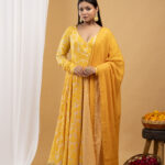 Mustard Floral Printed Angrakha Set