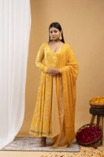 Mustard Floral Printed Angrakha Set