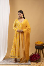 Mustard Floral Printed Angrakha Set - Image 4