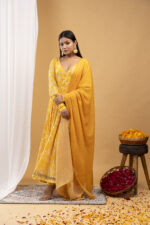 Mustard Floral Printed Angrakha Set - Image 2