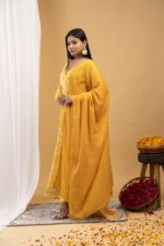 Mustard Floral Printed Angrakha Set - Image 3