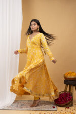 Mustard Floral Printed Angrakha Set - Image 6