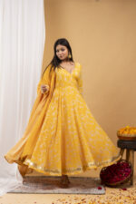 Mustard Floral Printed Angrakha Set - Image 7