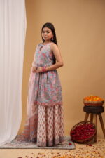 Blush Sky Floral Keyhole Kurta Sharara Set with Dupatta