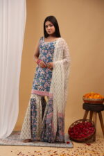 Indigo Bloom Floral Kurta Sharara Set with Printed Dupatta - Image 2