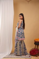 Indigo Bloom Floral Kurta Sharara Set with Printed Dupatta - Image 7