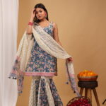 Indigo Bloom Floral Kurta Sharara Set with Printed Dupatta
