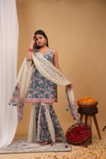 Indigo Bloom Floral Kurta Sharara Set with Printed Dupatta