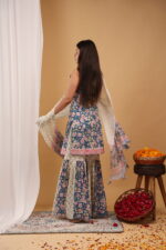 Indigo Bloom Floral Kurta Sharara Set with Printed Dupatta - Image 3