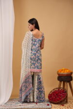 Indigo Bloom Floral Kurta Sharara Set with Printed Dupatta - Image 5